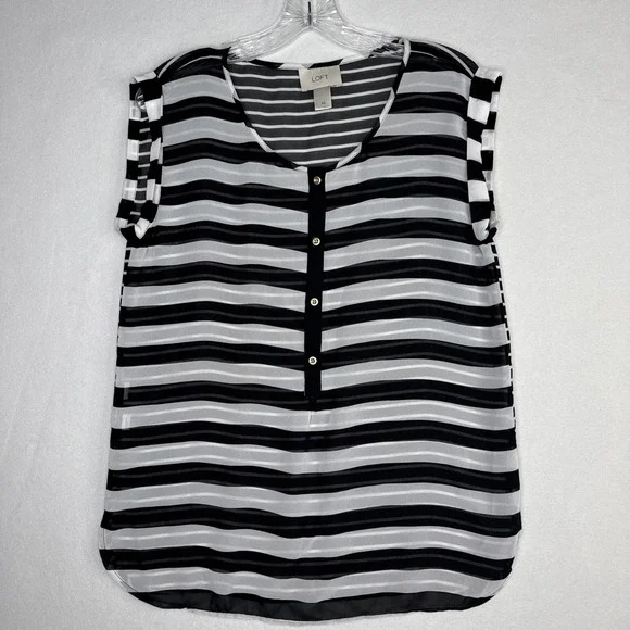 LOFT Ann Taylor Sheer Striped Sleeveless Top XS Black White Contrast - Picture 2 of 8